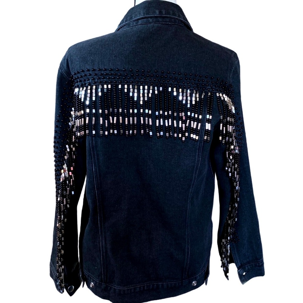 Oversized Fringe‎ Black Denim Jacket for Women - Size XS